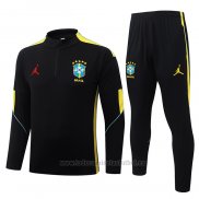 Chandal de Sudadera del Brasil Nino 2026-2027 Negro Amarillo