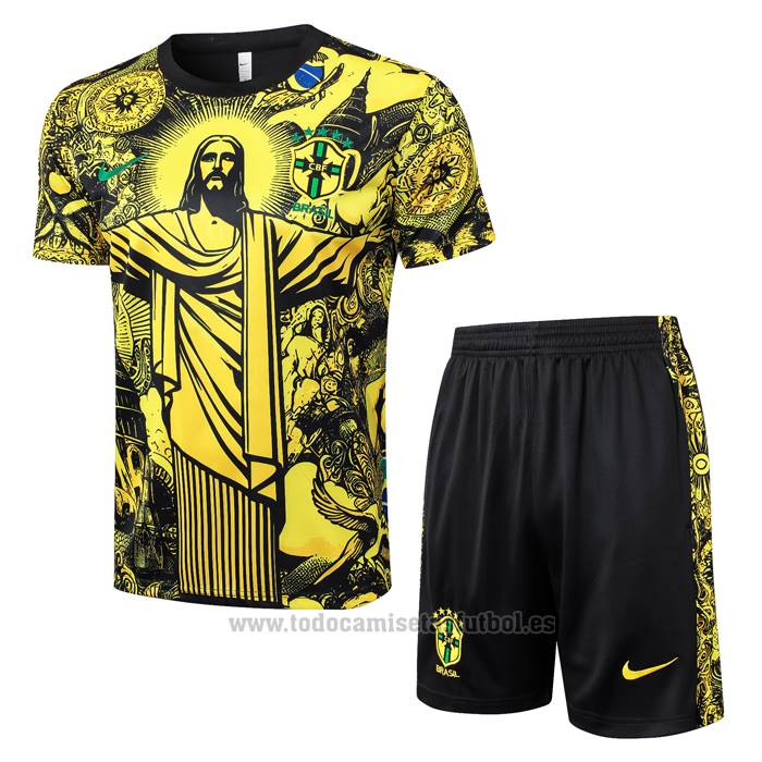 Chandal del Brasil Jesus Manga Corta 2024-2025 Amarillo - Pantalon Corto