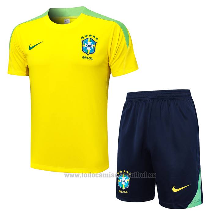 Chandal del Brasil Manga Corta 2024-2025 Amarillo - Pantalon Corto